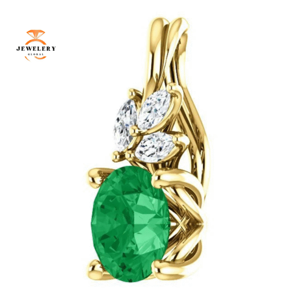 14KT GOLD 3/4 CTW EMERALD & 1/10 CTW DIAMOND PENDANT - Image 2