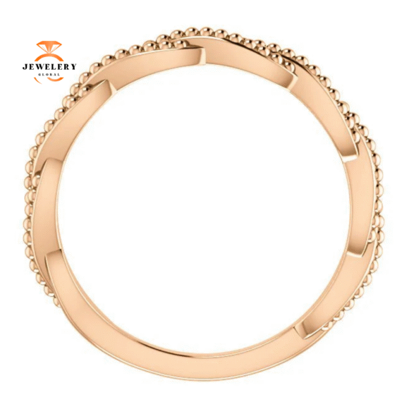 14KT GOLD STACKABLE BEADED TWIST RING - Image 2