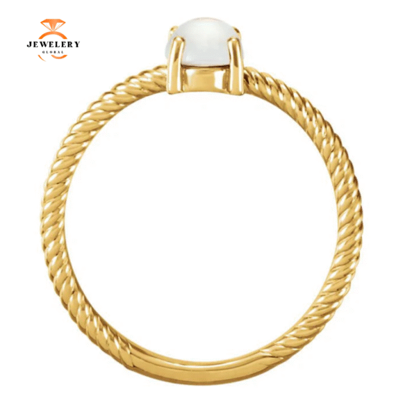 14KT GOLD .85 CT OVAL CABOCHON MOONSTONE ROPE RING - Image 4
