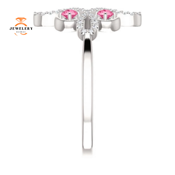 14KT GOLD 0.32 CTW PINK TOURMALINE & 1/6 CTW DIAMOND CLOVER RING - Image 4