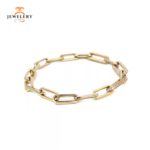 14 KARAT YELLOW GOLD 0.84 CARAT ROUND DIAMOND PAPERCLIP BRACELET 7.25" - Image 4