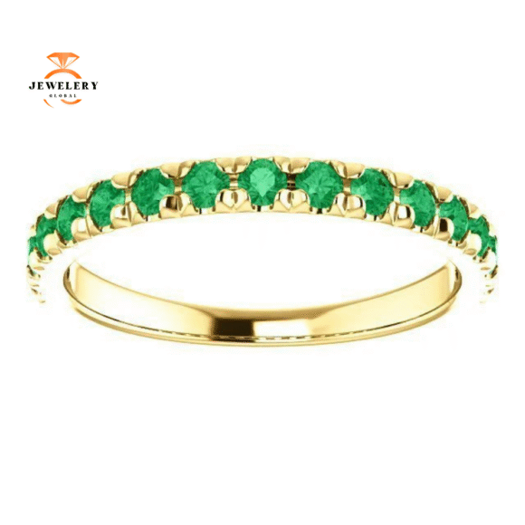 14KT GOLD 0.60 CTW EMERALD FRENCH-SET ANNIVERSARY BAND - Image 9