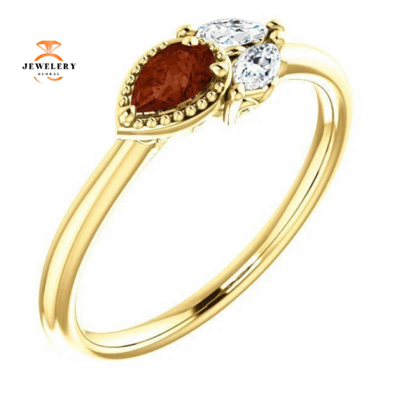14KT GOLD 1/4 CT GARNET & 1/8 CTW DIAMOND 3 STONE RING - Image 7