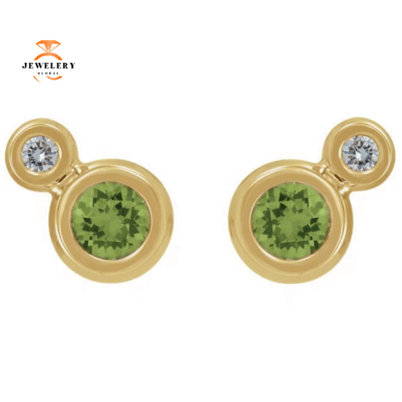 14KT GOLD 1/4 CTW PERIDOT & .03 CTW DIAMOND BEZEL EARRINGS - Image 4