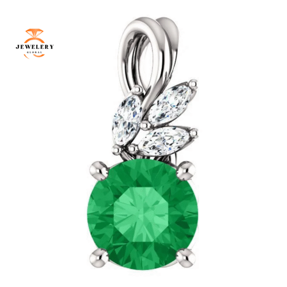 14KT GOLD 3/4 CTW EMERALD & 1/10 CTW DIAMOND PENDANT - Image 4