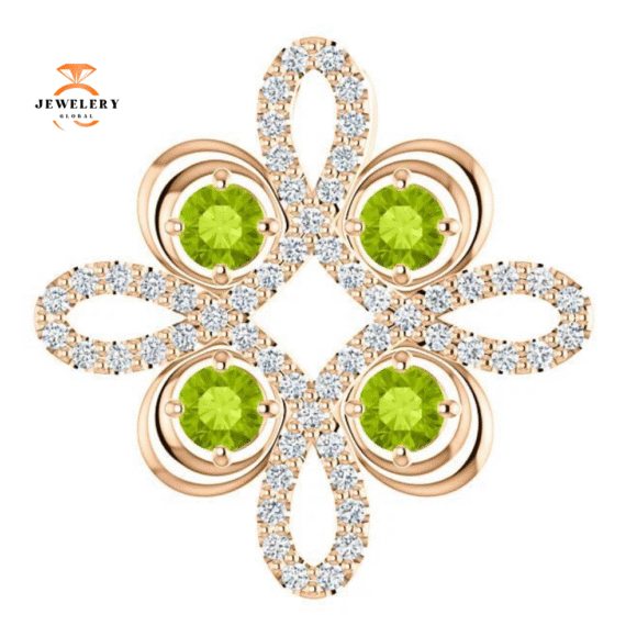 14KT GOLD PERIDOT & 1/6 CTW DIAMOND CLOVER PENDANT