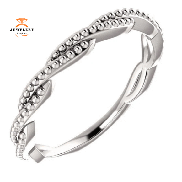 14KT GOLD STACKABLE BEADED TWIST RING - Image 3