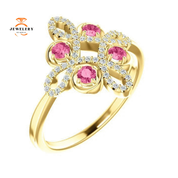 14KT GOLD 0.32 CTW PINK TOURMALINE & 1/6 CTW DIAMOND CLOVER RING - Image 9