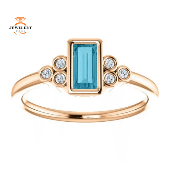 14KT GOLD 0.45 CT LONDON BLUE TOPAZ & 0.06 CTW DIAMOND BEZEL-SET RING - Image 7
