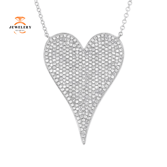 14KT GOLD 0.83 CTW DIAMOND PAVE HEART NECKLACE