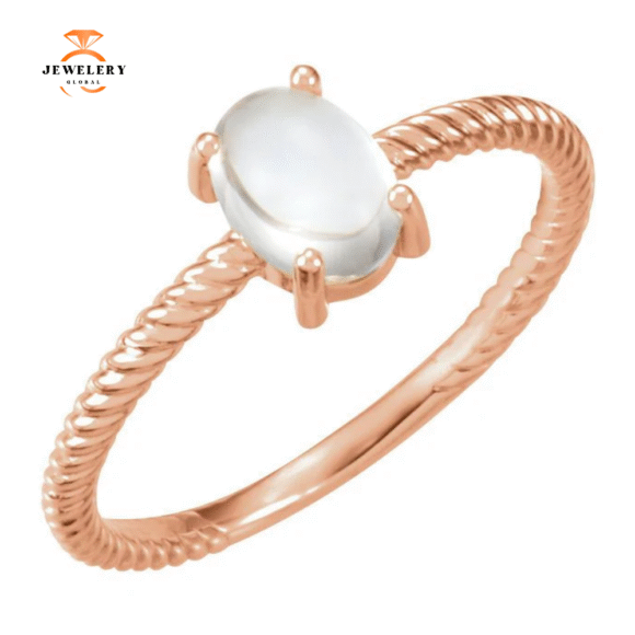 14KT GOLD .85 CT OVAL CABOCHON MOONSTONE ROPE RING - Image 5