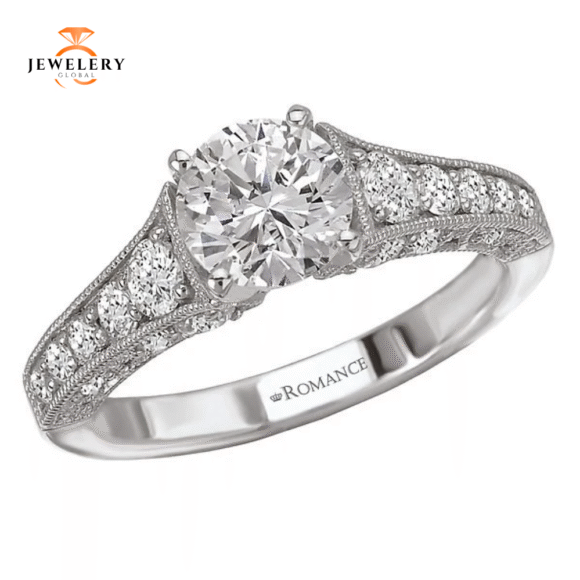 14KT 3/4 CTW Graduated Diamond Milgrain Setting for 1 CT Round