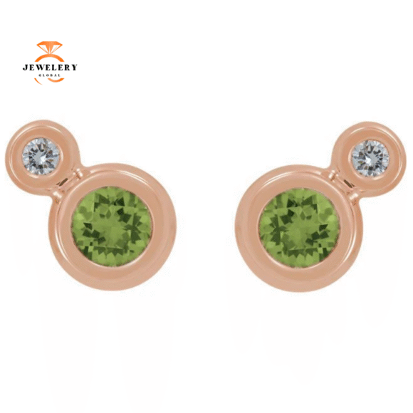 14KT GOLD 1/4 CTW PERIDOT & .03 CTW DIAMOND BEZEL EARRINGS - Image 6