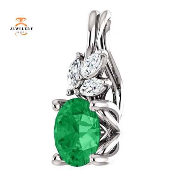 14KT GOLD 3/4 CTW EMERALD & 1/10 CTW DIAMOND PENDANT - Image 5