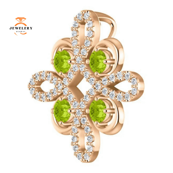 14KT GOLD PERIDOT & 1/6 CTW DIAMOND CLOVER PENDANT - Image 2