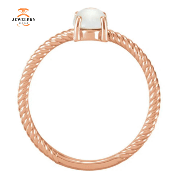 14KT GOLD .85 CT OVAL CABOCHON MOONSTONE ROPE RING - Image 6