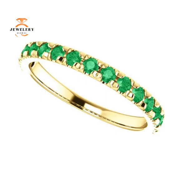 14KT GOLD 0.60 CTW EMERALD FRENCH-SET ANNIVERSARY BAND - Image 11
