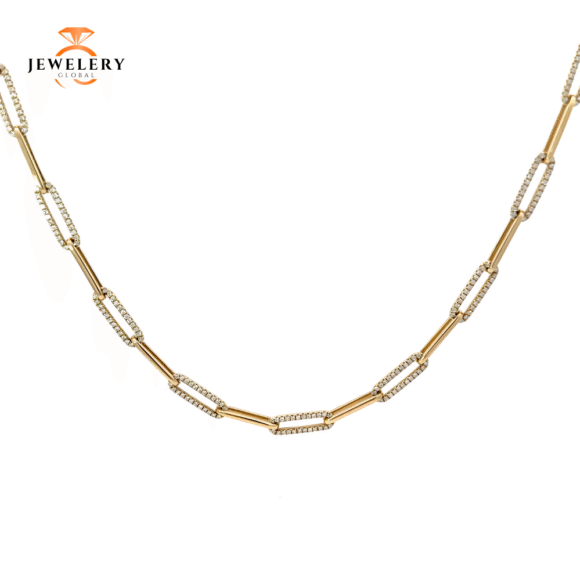 14 KARAT YELLOW GOLD 1.15 CARAT ROUND DIAMOND PAPERCLIP NECKLACE 16.25"