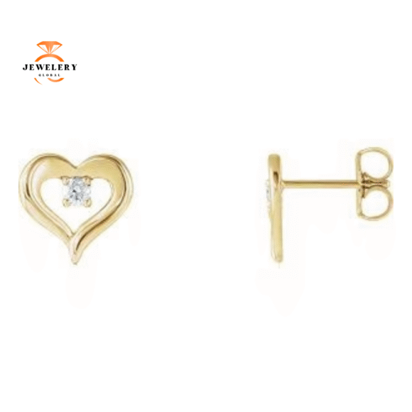 14KT GOLD 1/10 CTW DIAMOND HEART STUD EARRINGS - Image 3