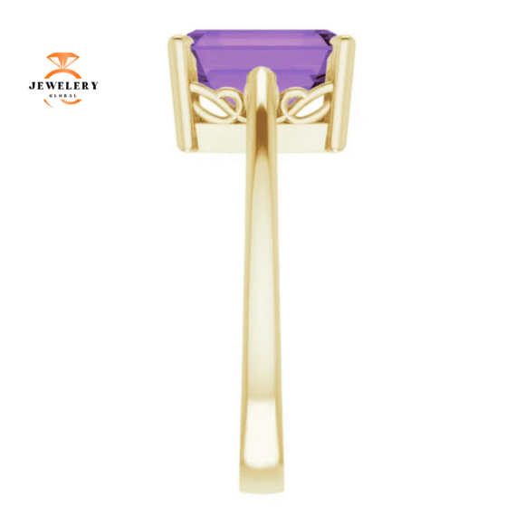 14KT GOLD 2.25 CT EMERALD CUT AMETHYST SCROLL RING - Image 8