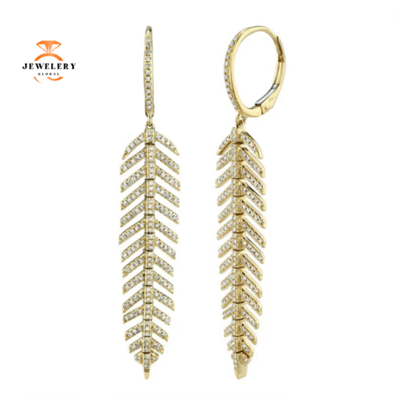 14KT Gold 3/5 CTW Diamond Feather Earrings