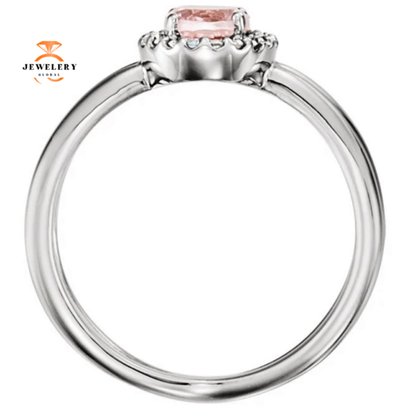14KT GOLD MORGANITE & DIAMOND CRISS CROSS HALO RING - Image 4
