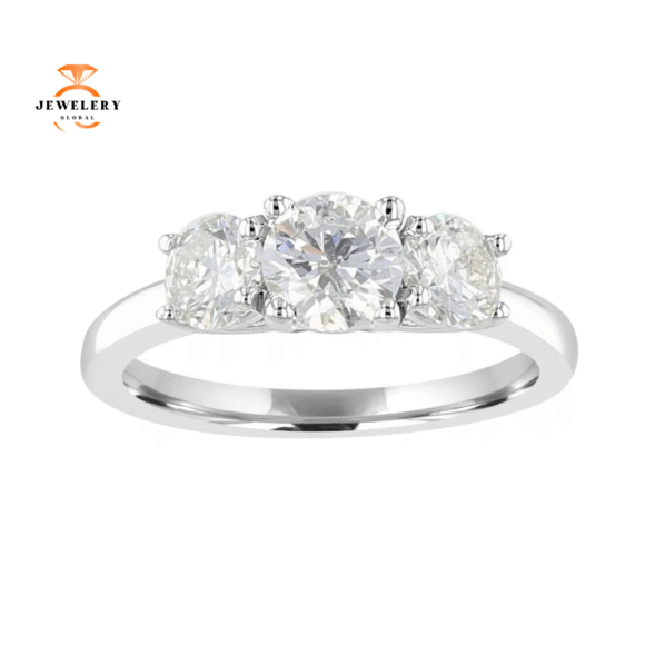 14KT White Gold 1 1/2 CTW Diamond 3 Stone Ring