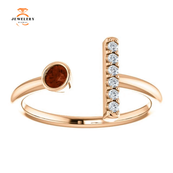 14KT GOLD 0.14 CT GARNET & .05 CTW DIAMOND BAR RING - Image 11
