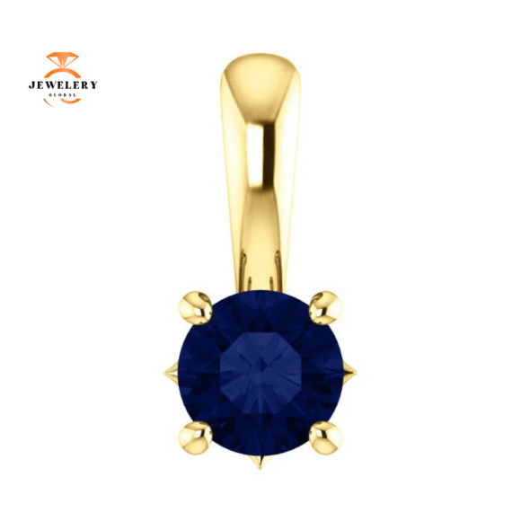 14KT GOLD 0.30 CT ROUND BLUE SAPPHIRE SOLITAIRE PENDANT - Image 4