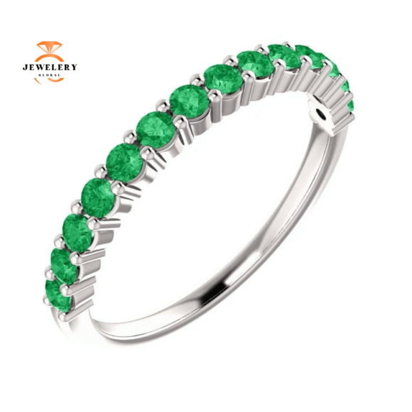 14KT GOLD 0.56 CTW ROUND EMERALD SHARED PRONG RING