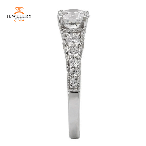 14KT 3/4 CTW Graduated Diamond Milgrain Setting for 1 CT Round - Image 2