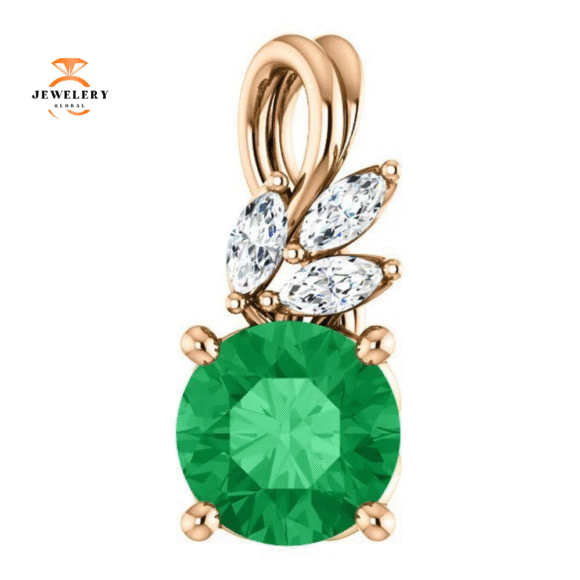 14KT GOLD 3/4 CTW EMERALD & 1/10 CTW DIAMOND PENDANT - Image 7