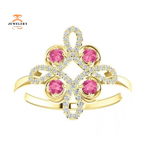 14KT GOLD 0.32 CTW PINK TOURMALINE & 1/6 CTW DIAMOND CLOVER RING - Image 11