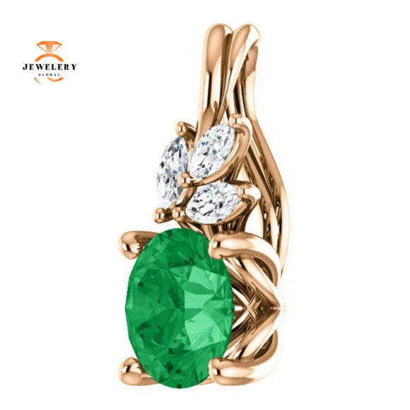 14KT GOLD 3/4 CTW EMERALD & 1/10 CTW DIAMOND PENDANT - Image 8