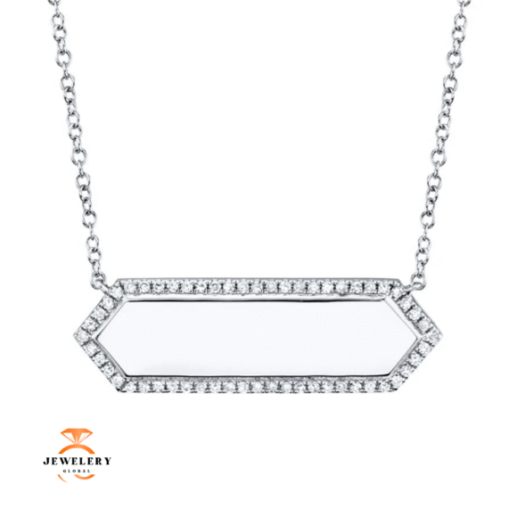 14KT GOLD ID BAR DIAMOND HALO NECKLACE - Image 3
