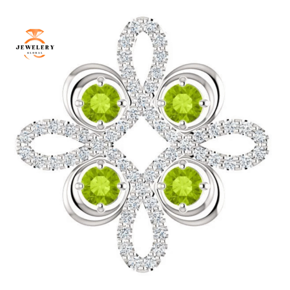 14KT GOLD PERIDOT & 1/6 CTW DIAMOND CLOVER PENDANT - Image 4