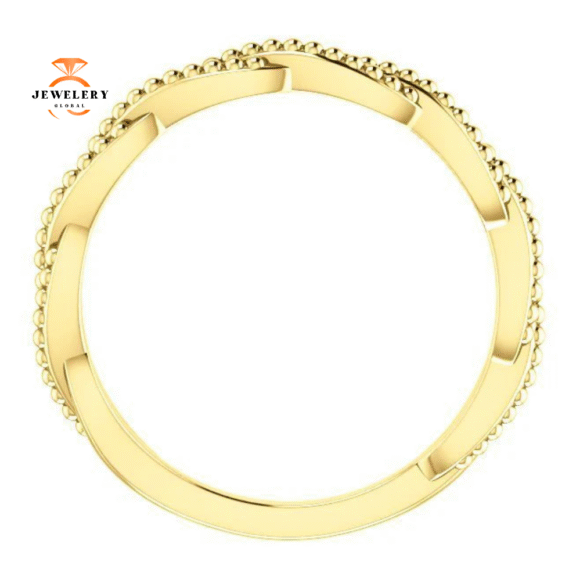 14KT GOLD STACKABLE BEADED TWIST RING - Image 6