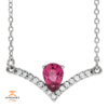 14KT GOLD 0.45 CT PINK TOURMALINE & 0.08 CTW DIAMOND "V" BAR NECKLACE