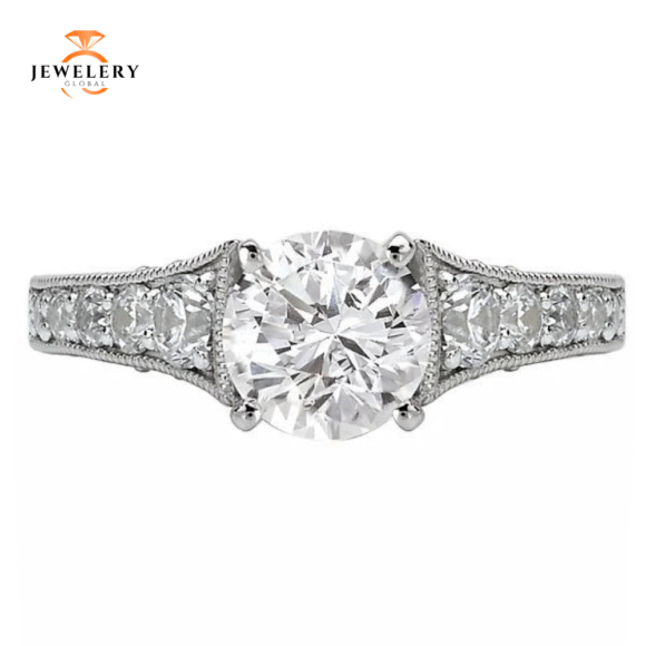 14KT 3/4 CTW Graduated Diamond Milgrain Setting for 1 CT Round - Image 3