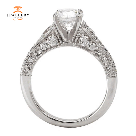 14KT 3/4 CTW Graduated Diamond Milgrain Setting for 1 CT Round - Image 4