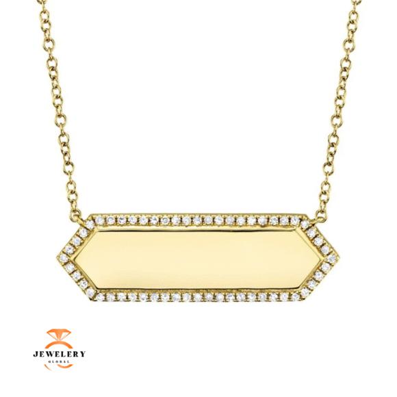 14KT GOLD ID BAR DIAMOND HALO NECKLACE - Image 2