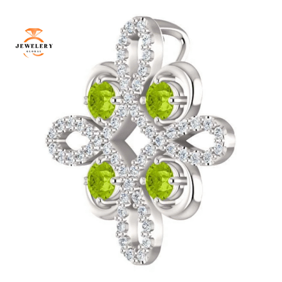 14KT GOLD PERIDOT & 1/6 CTW DIAMOND CLOVER PENDANT - Image 5