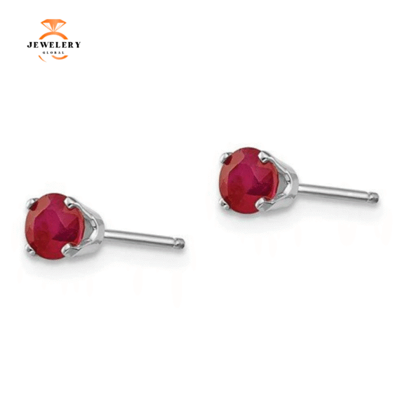 14KT GOLD 0 .70 CTW ROUND RUBY STUD EARRINGS - Image 2