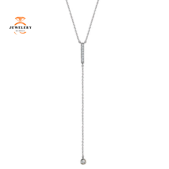 14KT GOLD 1/8 CTW DIAMOND VERTICAL BAR Y NECKLACE