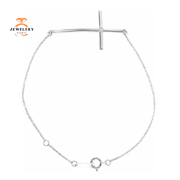 14KT GOLD ROUND DIAMOND SIDEWAYS CROSS BRACELET