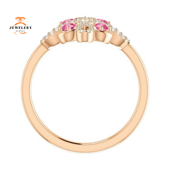 14KT GOLD 0.32 CTW PINK TOURMALINE & 1/6 CTW DIAMOND CLOVER RING - Image 6