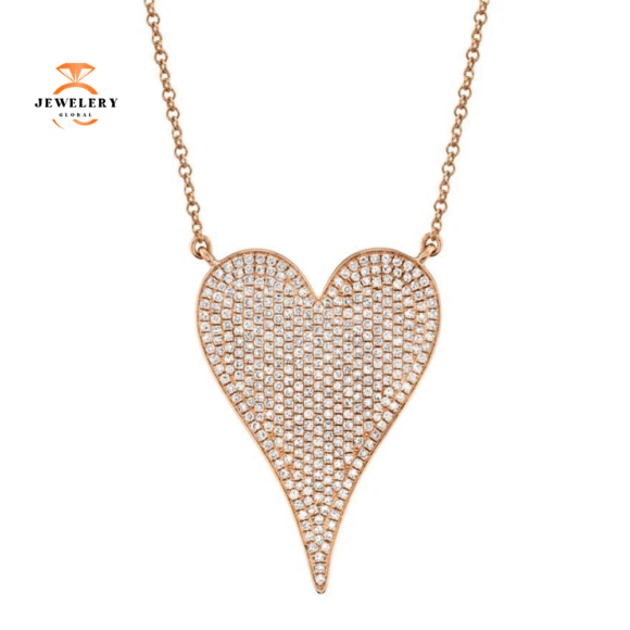 14KT GOLD 0.83 CTW DIAMOND PAVE HEART NECKLACE - Image 5