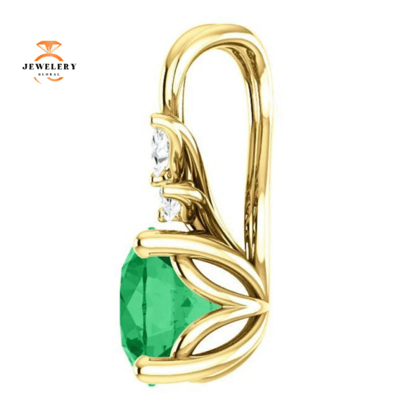 14KT GOLD 3/4 CTW EMERALD & 1/10 CTW DIAMOND PENDANT - Image 3