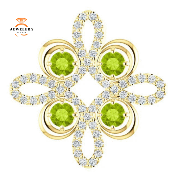 14KT GOLD PERIDOT & 1/6 CTW DIAMOND CLOVER PENDANT - Image 7
