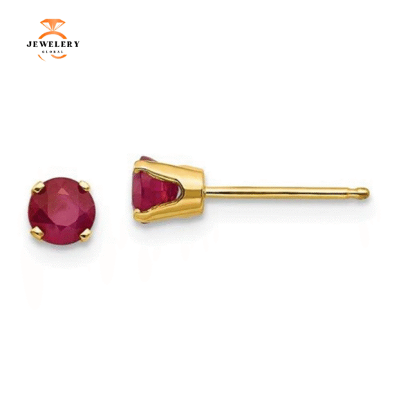 14KT GOLD 0 .70 CTW ROUND RUBY STUD EARRINGS - Image 4